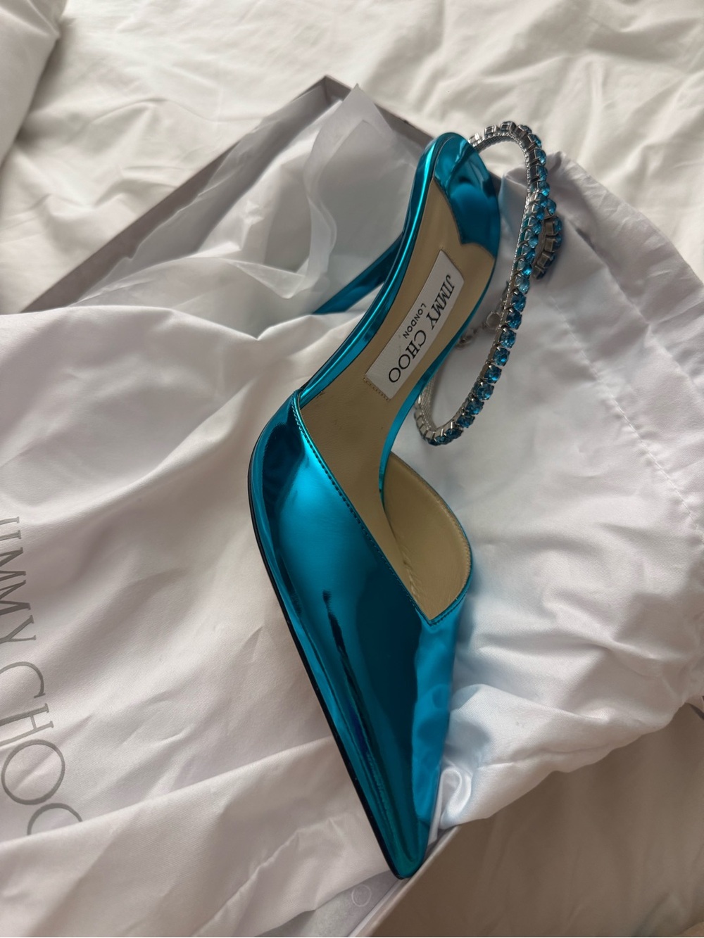 NWT Jimmy Choo Saeda 100 Pointed-Toe Slingback Heels with Crystal Strap 39 - Picture 2 of 3